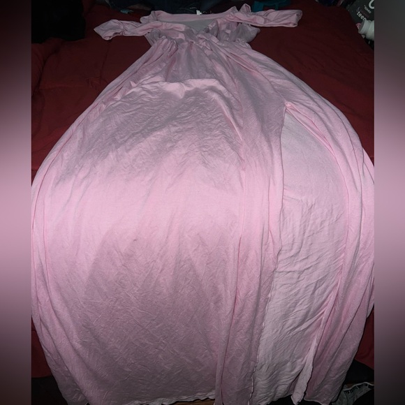 Pink Women's Maxi Dress - Feminine V-Neck Wrap Style - Picture 3 of 5